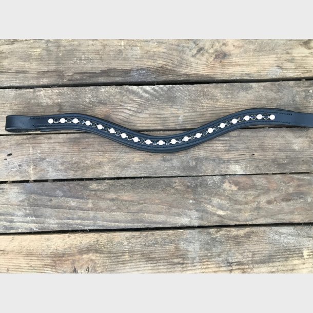 VALS B�LGEFORMET PANNEB�ND MED SVARTE OG HVITE KRYSTALLER